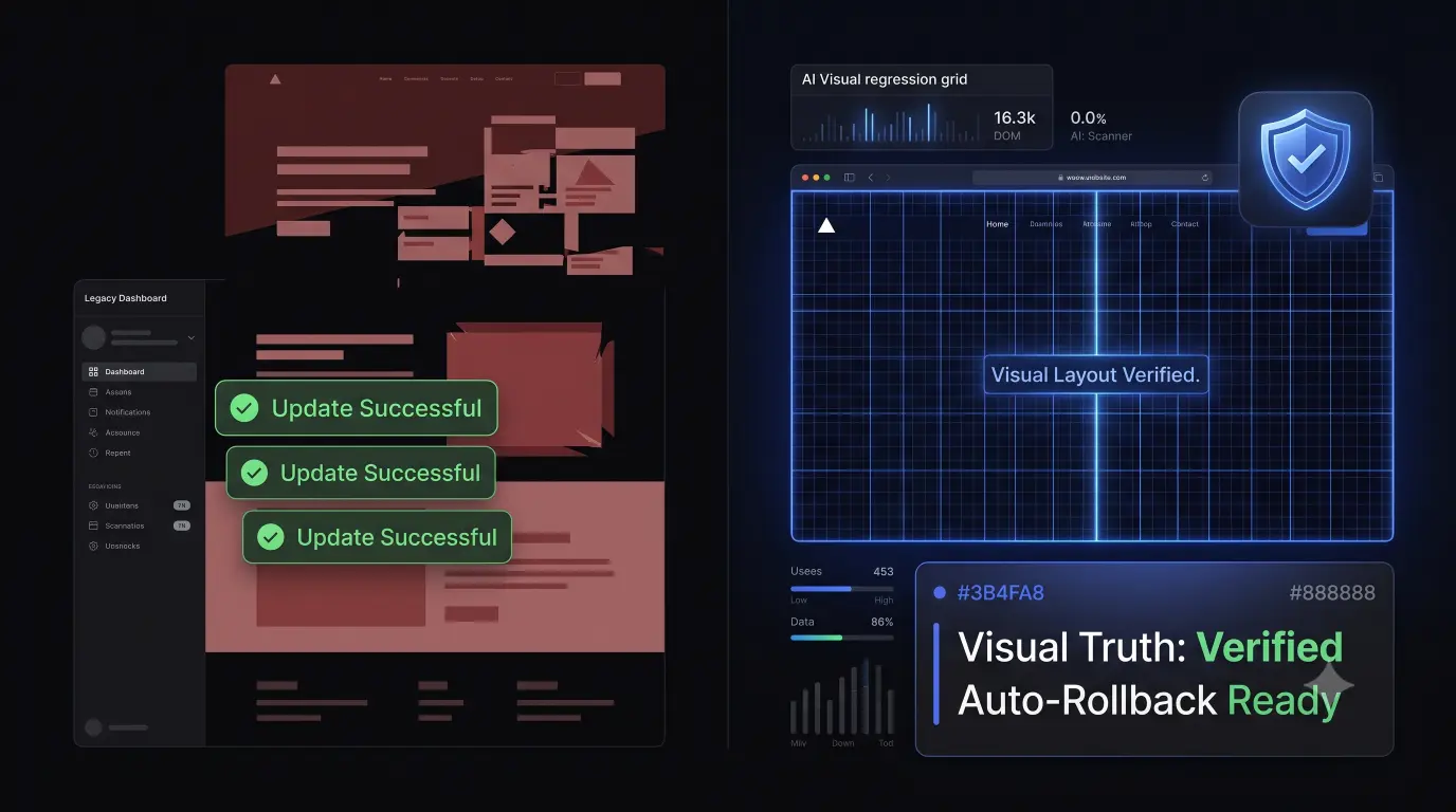 Dashboard showing the hidden risks of clicking update all on WordPress sites and how visual regression testing solves it.